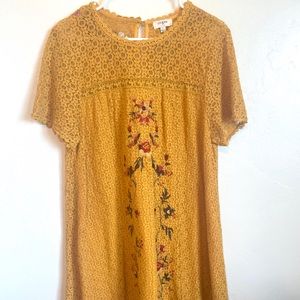 Umgee yellow lace embroidered midi dress